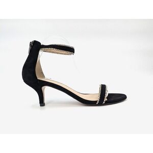 PELLE MODA Rhinestones Sandals Womens 10 M Black Suede Kitten Heels Sparkly